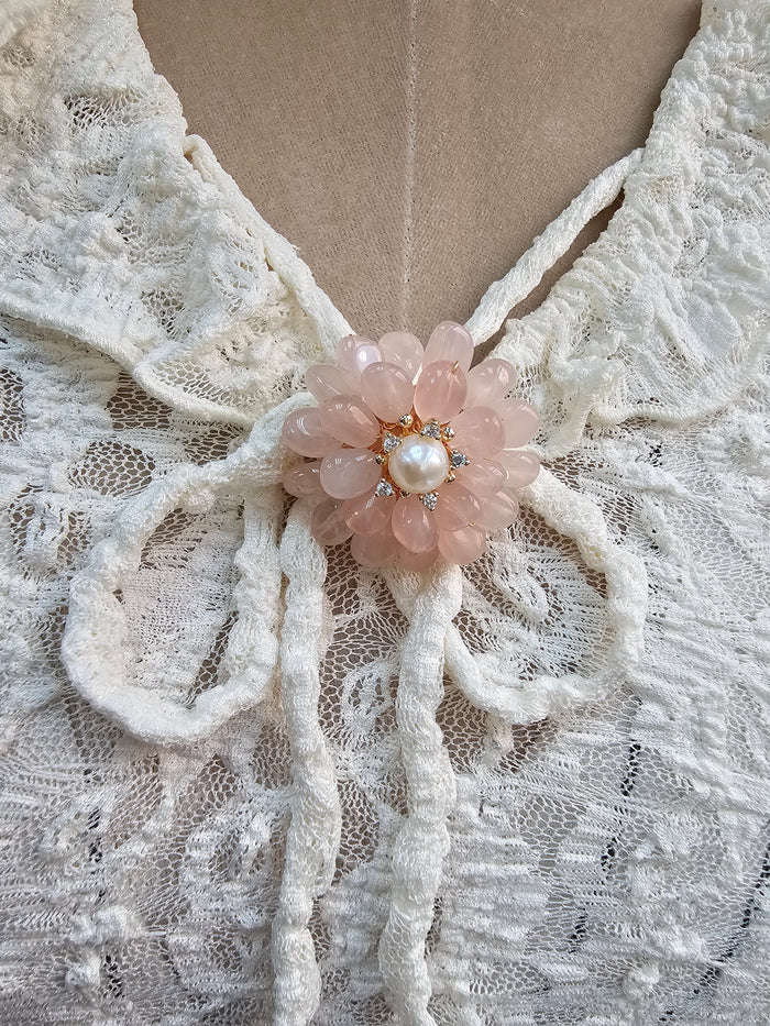 Flower Shaped Rose Quartz Brooch LP002