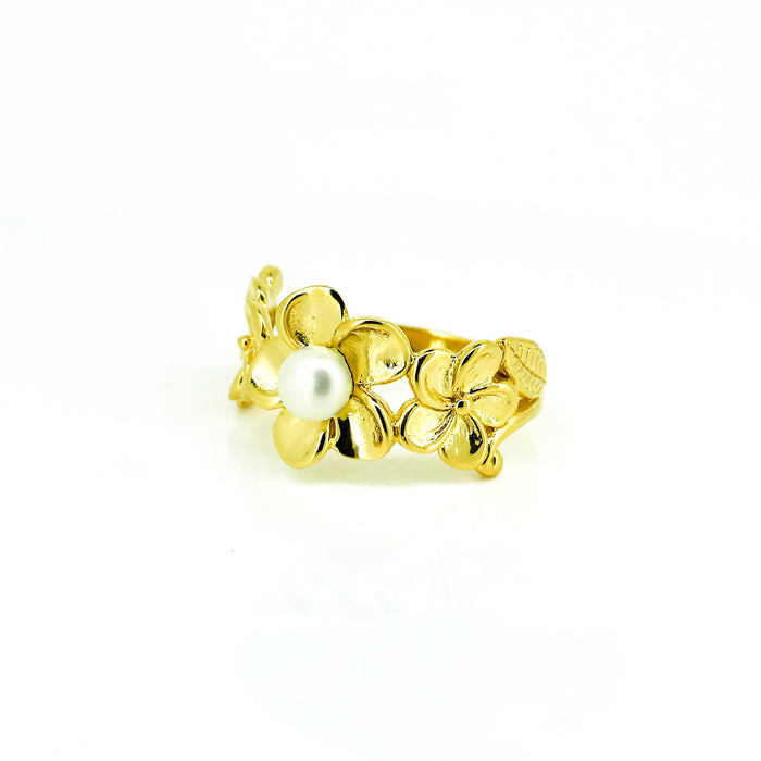Frangipani Ring Gold crafted in premium gold vermeil over sterling silver featuring a detailed tropical frangipani flower design.
