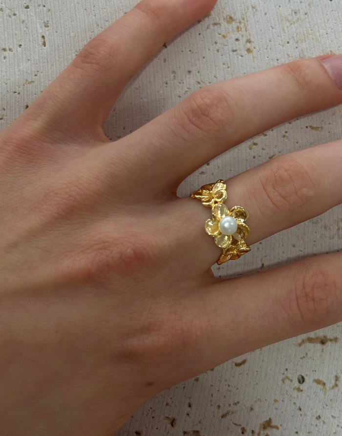 Frangipani Pearl Ring Gold | Gold Vermeil Coastal Ring Australia