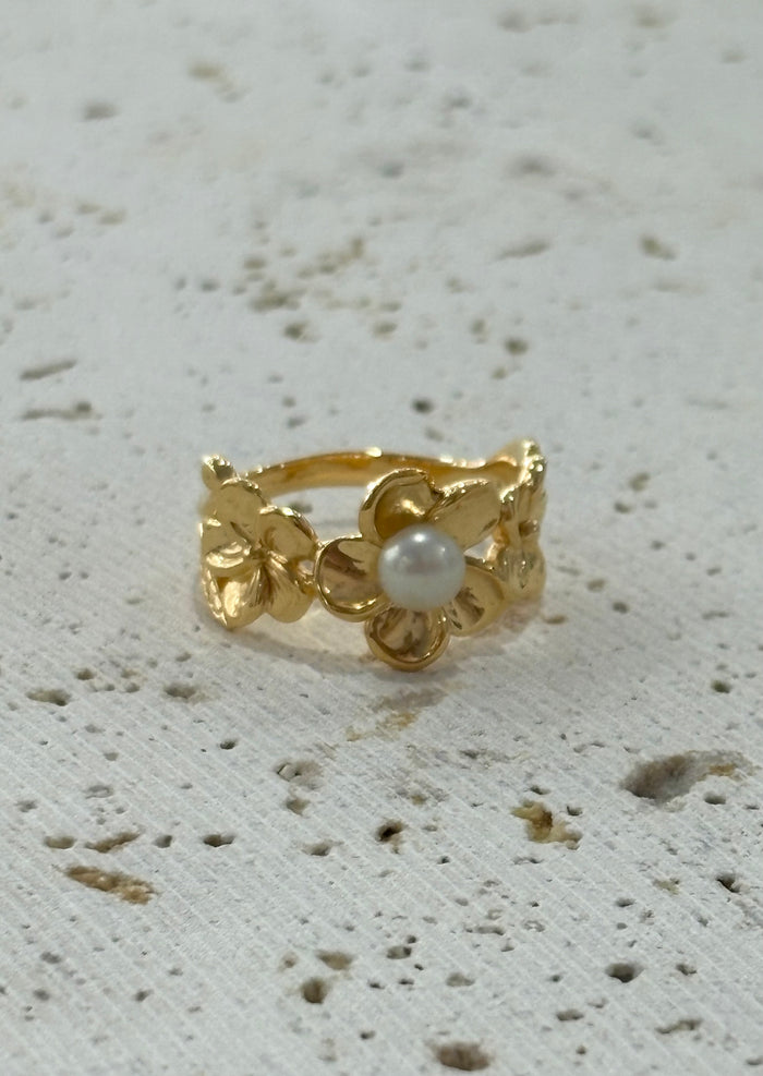 Frangipani Pearl Ring Gold | Gold Vermeil Coastal Ring Australia