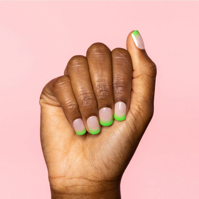 French Fern, Kian ~ Short Square ~ Green and Nude SHINY FRENCH