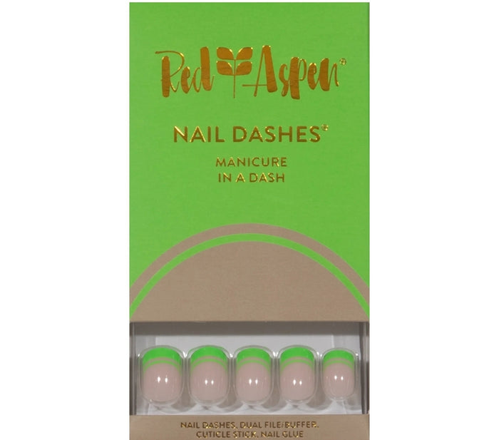 French Fern, Kian ~ Short Square ~ Green and Nude SHINY FRENCH