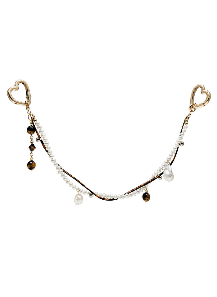 Freshwater Pearl and Tiger-Eye Dangle Bag Charm