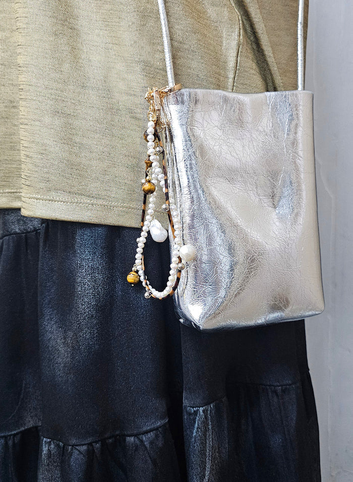 Freshwater Pearl and Tiger-Eye Dangle Bag Charm