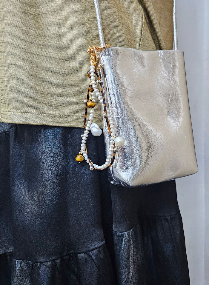 Freshwater Pearl and Tiger-Eye Dangle Bag Charm