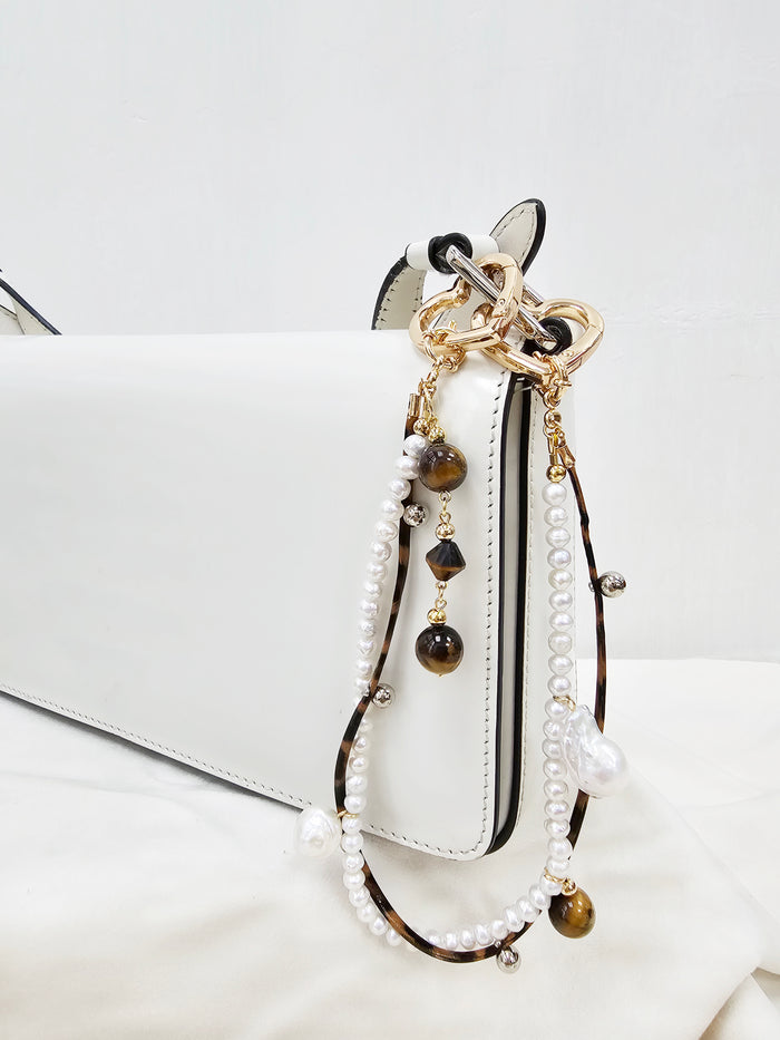 Freshwater Pearl and Tiger-Eye Dangle Bag Charm