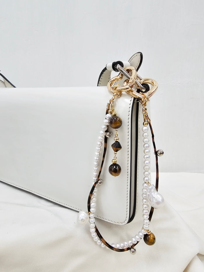 Freshwater Pearl and Tiger-Eye Dangle Bag Charm