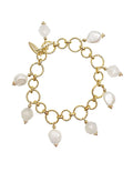 Freshwater Pearl And White Agate Charms Chain Bracelet SB022