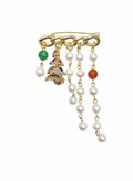 Freshwater Pearl With Green Red Agate And Christmas Tree Tassel Brooch SP008