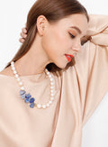 Freshwater Pearl With Lapis Flower Statement Necklace  MN040 - FARRA