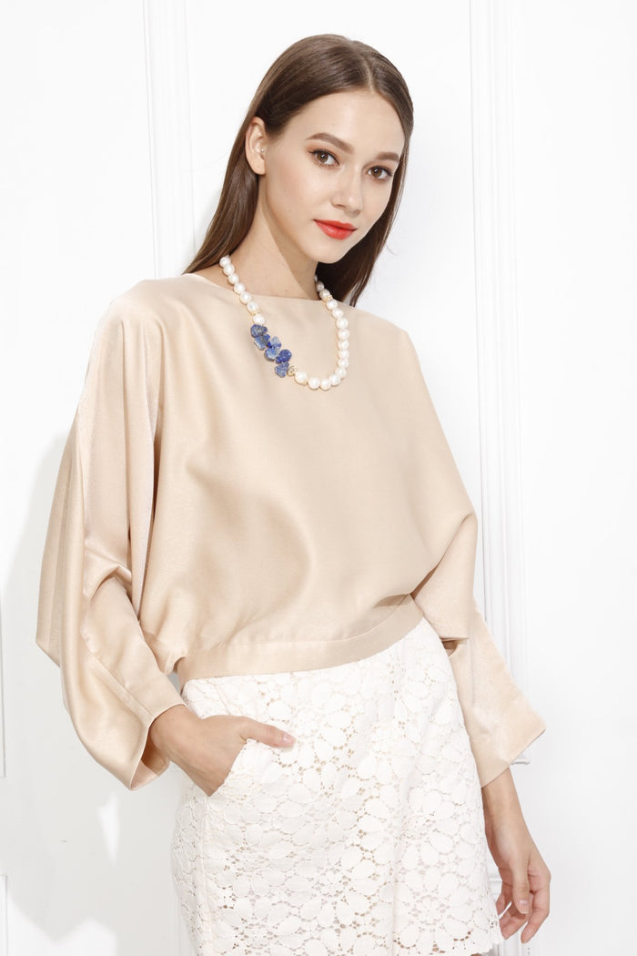Freshwater Pearl With Lapis Flower Statement Necklace  MN040 - FARRA