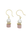 Freshwater Pearl With Rose Quartz Hoop Earrings DE213 - FARRA