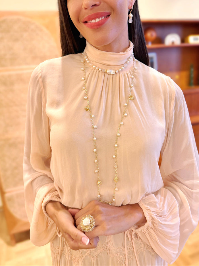 Freshwater Pearl With White Agate And Baroque Pearl Choker Necklace SN044
