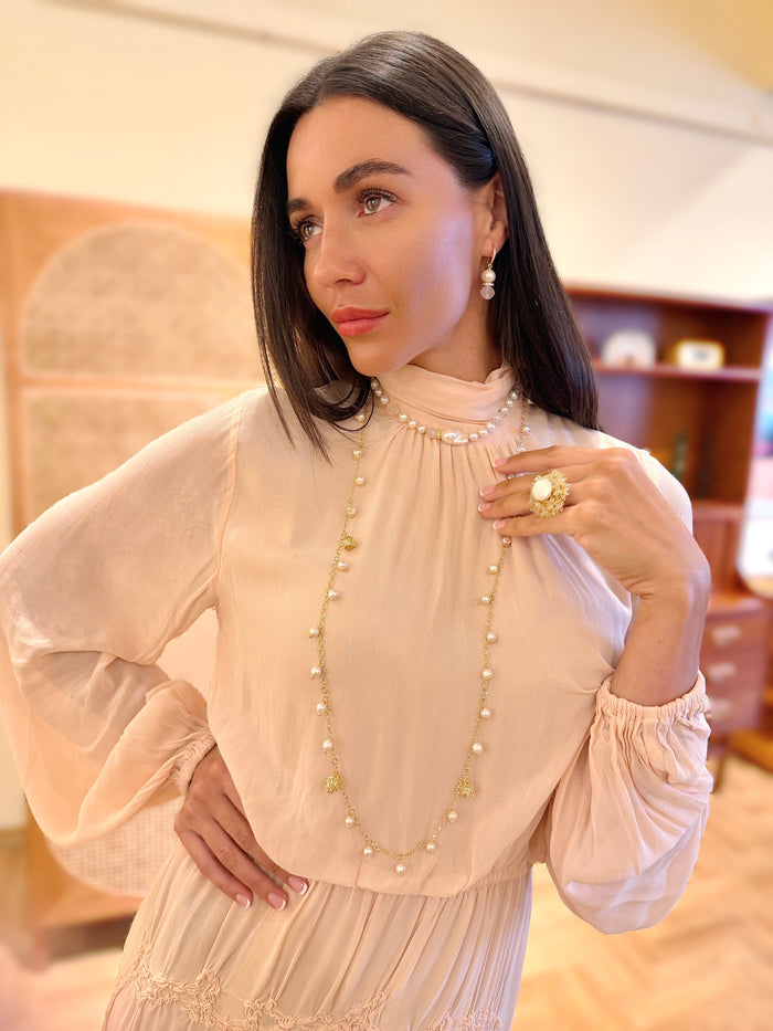 Freshwater Pearl With White Agate And Baroque Pearl Choker Necklace SN044