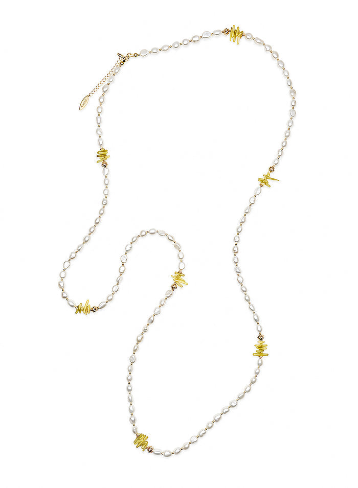 Freshwater Pearl With Yellow Bamboo Coral Long Necklace SN032