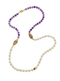 Freshwater Pearls & Amethyst With Rhinestones Multi-Way Long Necklace AN006 - FARRA