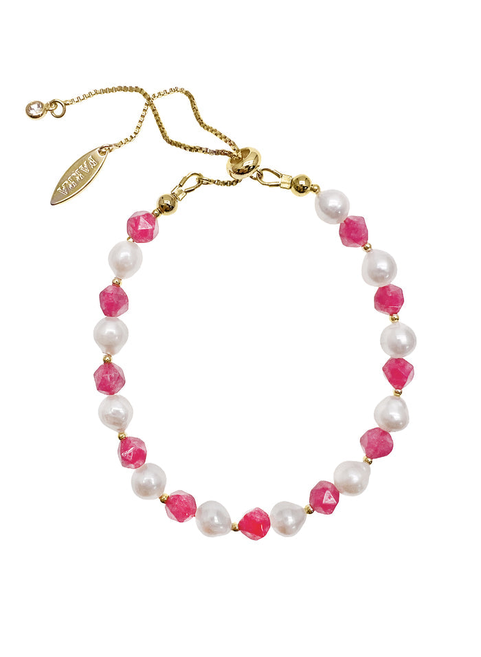 Freshwater Pearls and Pink Rhodochrosite Adjustable Bracelet LB002 - FARRA