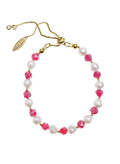 Freshwater Pearls and Pink Rhodochrosite Adjustable Bracelet LB002 - FARRA