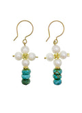 Freshwater Pearls Crafted Flower with Turquoise Earrings JE041 - FARRA