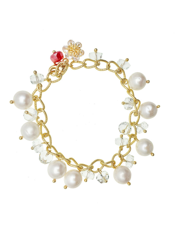 Freshwater Pearls & Crystal and Snowflake Charm Bracelet AB024 - FARRA