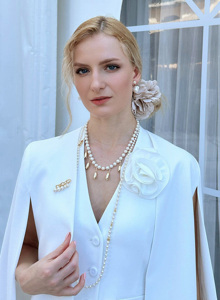 Freshwater Pearls Flower Charms Statement Necklace KN002 - FARRA