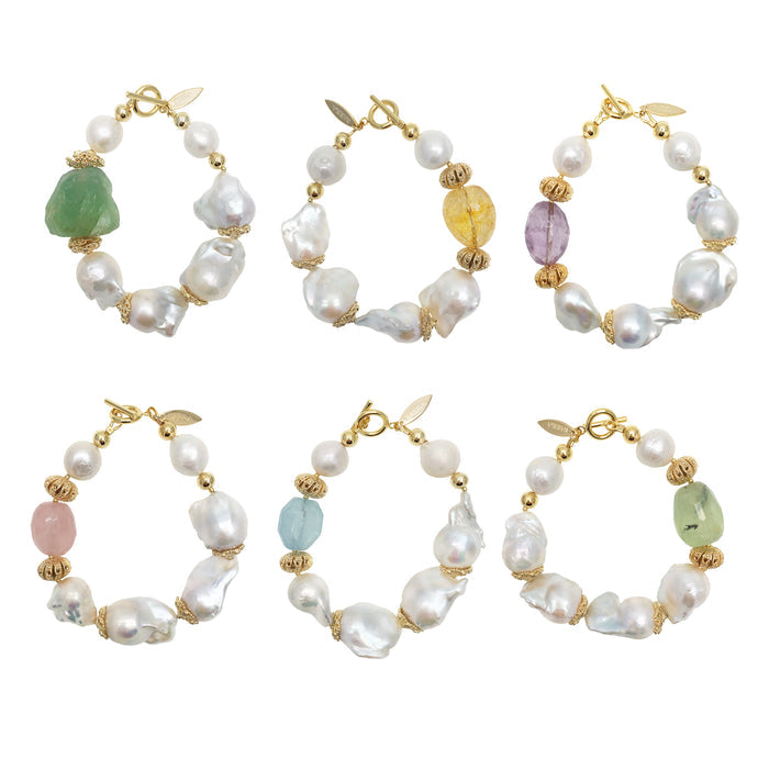 Freshwater Pearls & Rose Quartz Bracelet NPB006 - FARRA