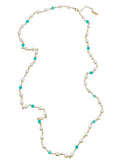Freshwater Pearls With Amazonite Long Necklace KN010 - FARRA