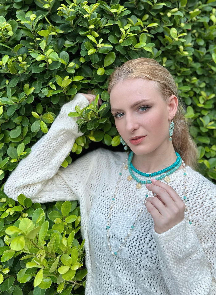 Freshwater Pearls With Amazonite Long Necklace KN010 - FARRA