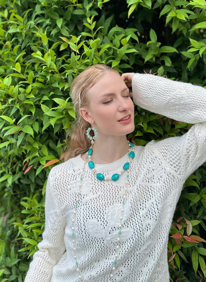 Freshwater Pearls With Amazonite Long Necklace KN010 - FARRA
