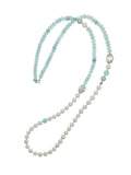 Freshwater Pearls With Aquamarine Long Necklace MN103 - FARRA