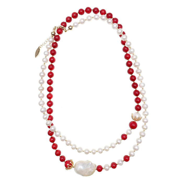 Freshwater Pearls With Bamboo Coral And Baroque Pearl Long Necklace HN035 - FARRA