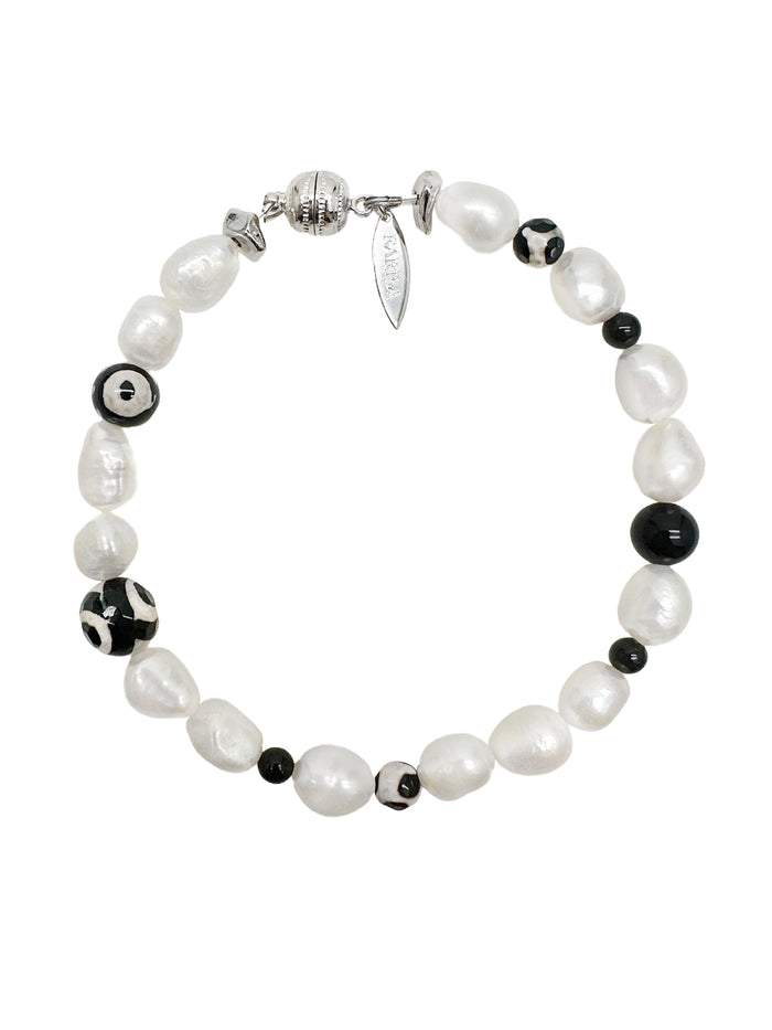 Freshwater Pearls With Black Dzi Agate Men's Bracelet MEB03