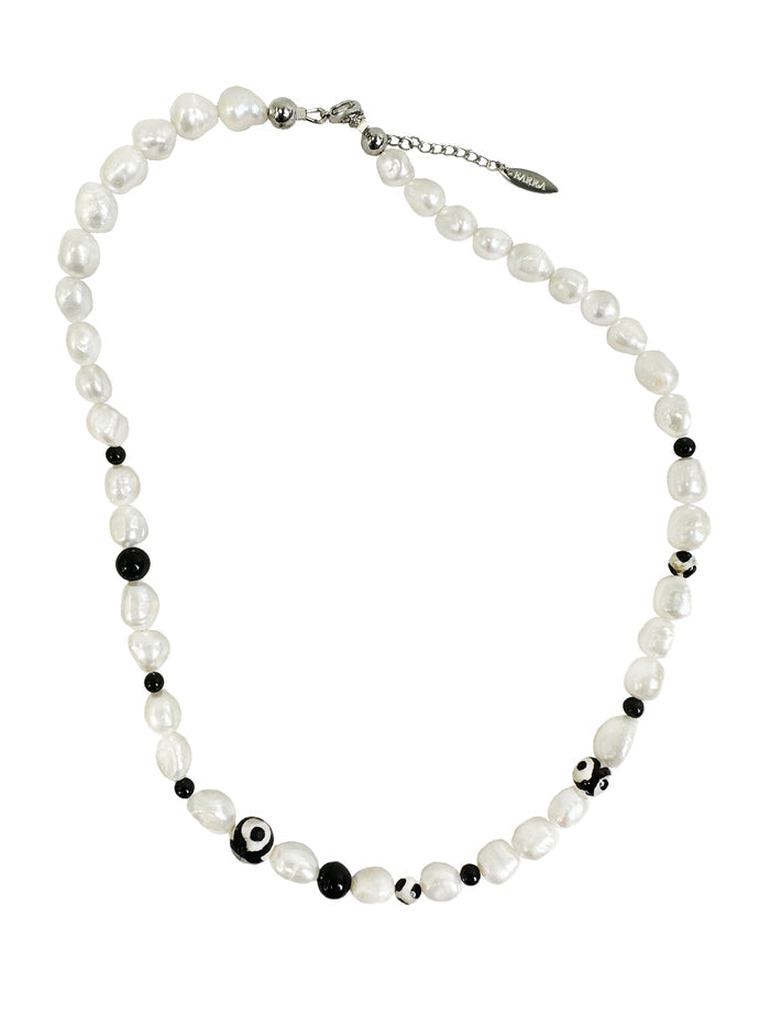 Freshwater Pearls With Black Dzi Agate Men's Necklace MEN10