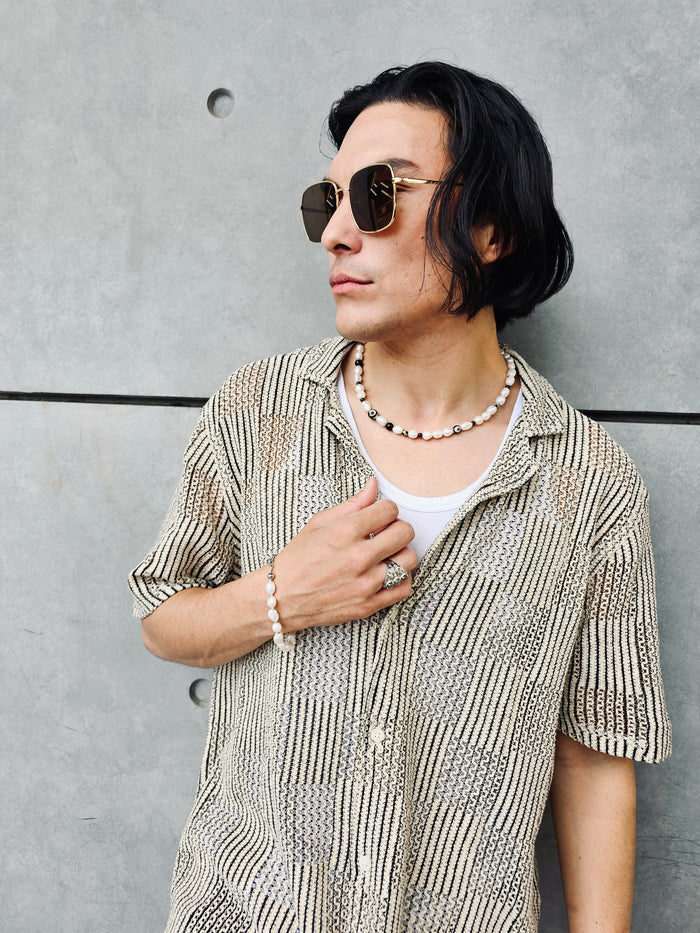 Freshwater Pearls With Black Dzi Agate Men's Necklace MEN10