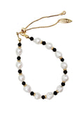 Freshwater Pearls With Black Obsidian Adjustable Bracelet PB001