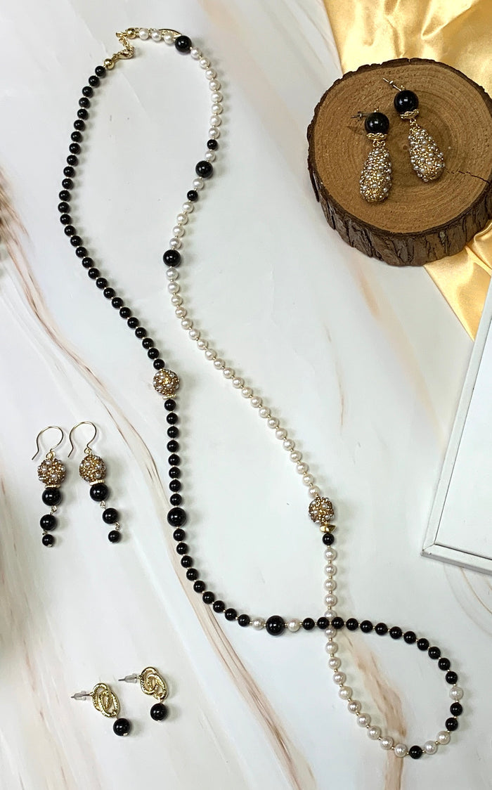 Freshwater Pearls With Black Obsidian Two Ways Necklace FN029 - FARRA