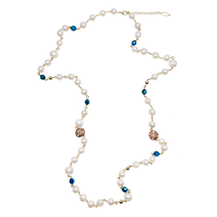 Freshwater Pearls With Blue Apatite Multi-Way Necklace GN007 - FARRA