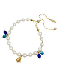 Freshwater Pearls With Blue Gemstone and Flower Charms Bracelet LB008 - FARRA