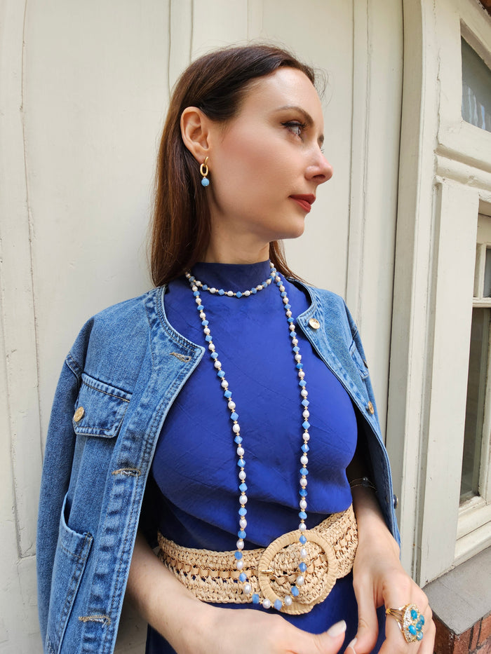 Freshwater Pearls With Blue Jade Choker Necklace PN029