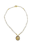 Freshwater Pearls With Coin Pendent Necklace EN023 - FARRA