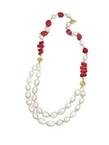 Freshwater Pearls With Corals Double Strands Necklace CN010 - FARRA