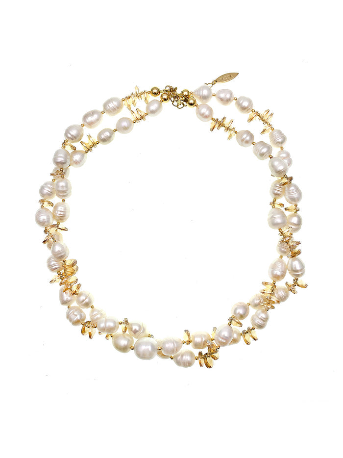 Freshwater Pearls With Crystals Double Strands Necklace FN032 - FARRA