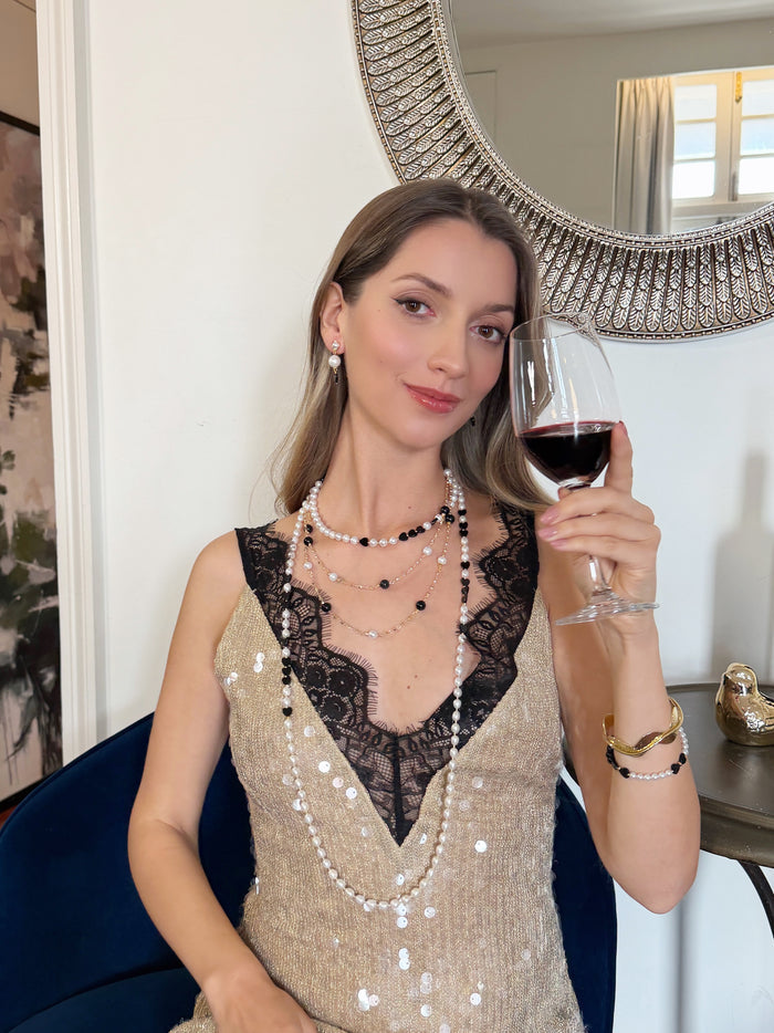 Freshwater Pearls With Heart Black Obsidian Long Necklace RN032