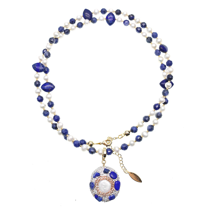 Freshwater Pearls With Lapis And Sodalite MuIti-way Necklace HN005 - FARRA
