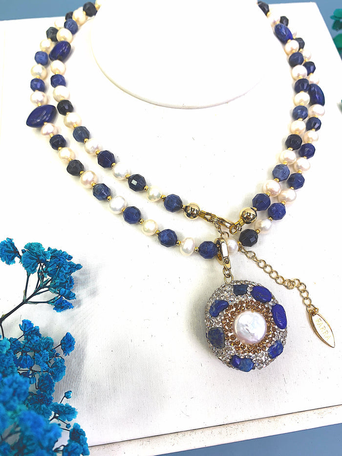Freshwater Pearls With Lapis And Sodalite MuIti-way Necklace HN005 - FARRA