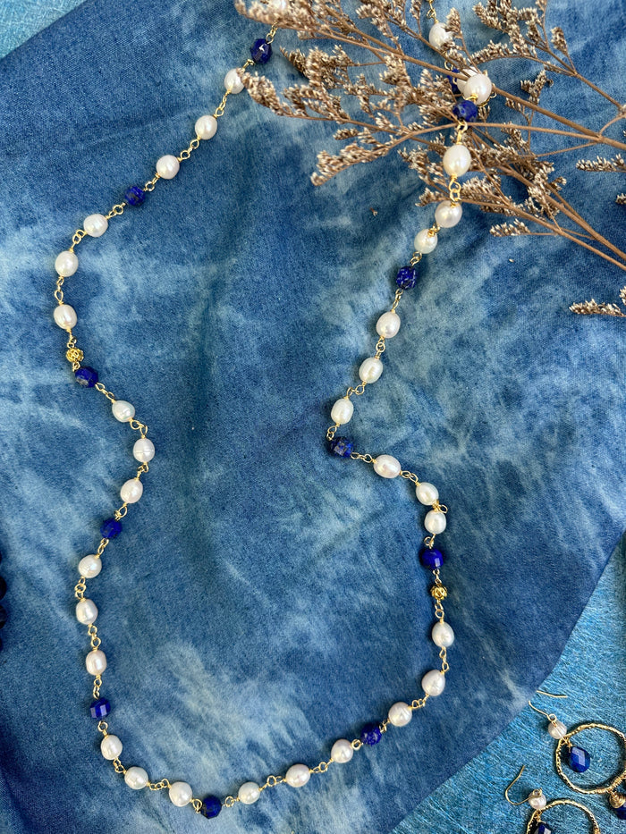 Freshwater Pearls With Lapis Multi-Way Necklace KN021 - FARRA