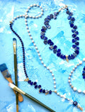 Freshwater Pearls With Lapis Y-Shaped Necklace MN037 - FARRA