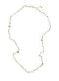 Freshwater Pearls With Orange Flower Charm Long Necklace NN013