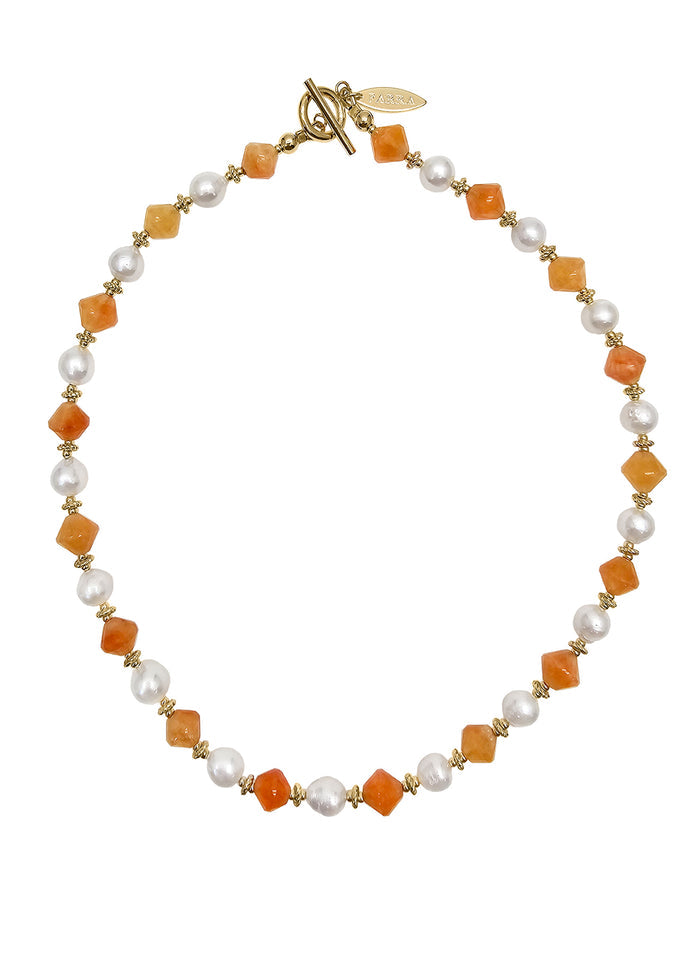Freshwater Pearls With Orange Jade Short Necklace PN047