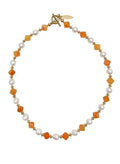 Freshwater Pearls With Orange Jade Short Necklace PN047